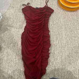 Windsor Burgundy Ruched Midi Dress